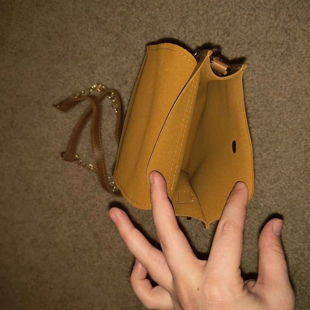 Brown Clutch with Chain Strap and Leather Material